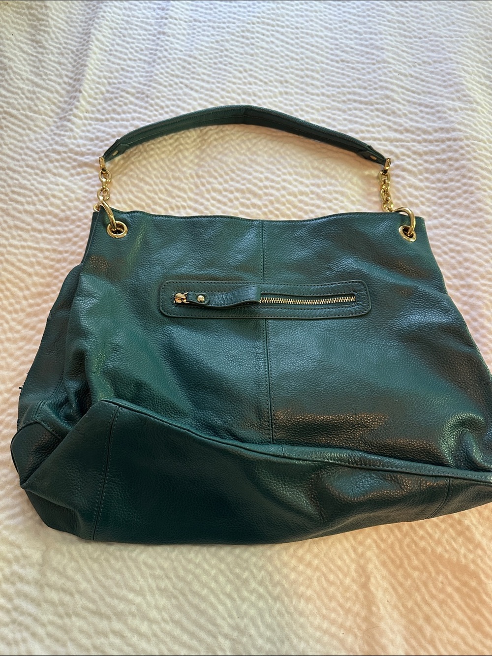 Teal Leather Shoulder Bag with Gold-Tone Accents